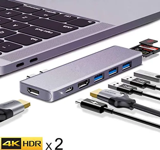 ANWIKE Hub USB USB Type-C Docking Station con Dual 4k HDMI Adattatore per MacBook PRO & Ma...