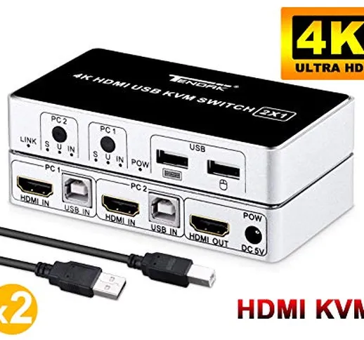 Tendak - Commutatore switch KVM HDMI per PC/portatile/Xbox/PS4/HDTV, 2 porte, per collegar...