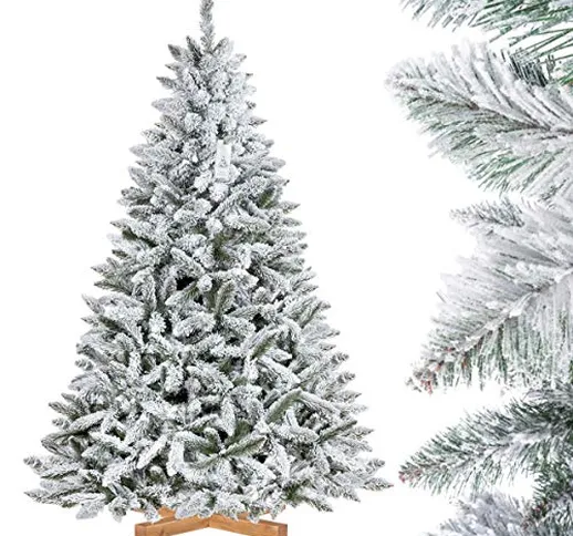 FairyTrees Albero di Natale Artificiale in Abete Rosso/peccio, Naturale innevato, PVC, Sup...