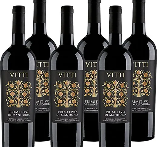 Primitivo di Manduria | Vitti | Vino Rosso della Puglia | Confezione da 6 Bottiglie da 75...