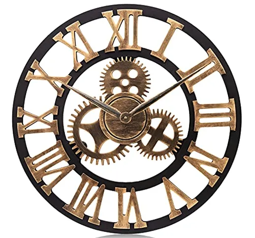 Lafocuse 58cm Grande Orologio da Parete Legno Oro Ingranaggi a Vista Industriale Steampunk...