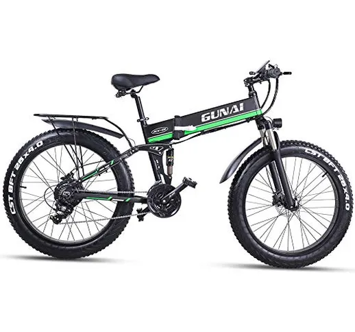 GUNAI Mountain Bike Elettrica, Bici elettrica 1000W Bici Montagna Ebike 21 velocità 26 'Fu...