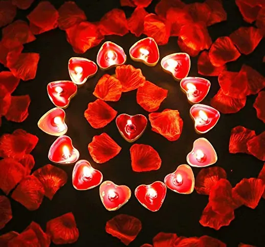 Bdecoll Romantico di Valentine's Day,1000 Petali di Rosa | 50 Candele Rosse a Forma di Cuo...
