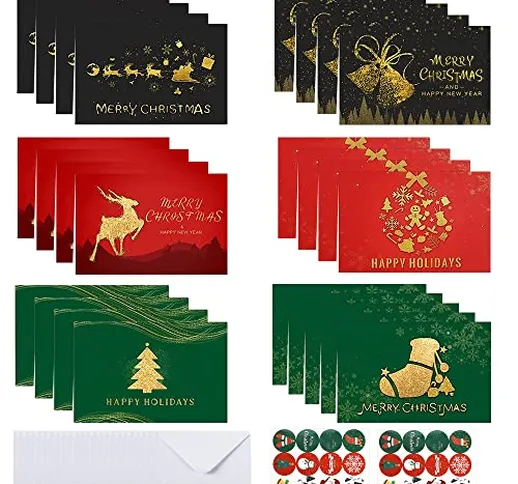 24 Set Biglietto Auguri Natale con Buste, Cartoline Di Natale, Biglietti di Buon Natale, c...