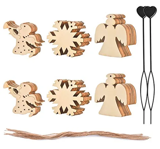 Gimars 60Pcs Ornamenti Pendenti in Legno da Albero Natale Decorazione Feste 3 Modelli Ange...