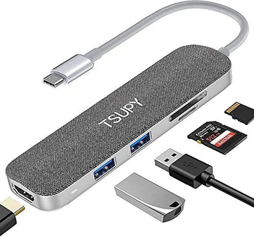 TSUPY Hub USB C 6 in 1 Design del Tessuto Adattatore USB C HDMI 4K 2 USB 3.0 Lettore Sched...