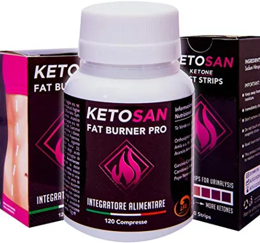 KETOSAN® Fat Burner Pro 3X1 | KIT: 120 PILLOLE DIMAGRANTI + 50 STRISCE REATTIVE TEST CHETO...