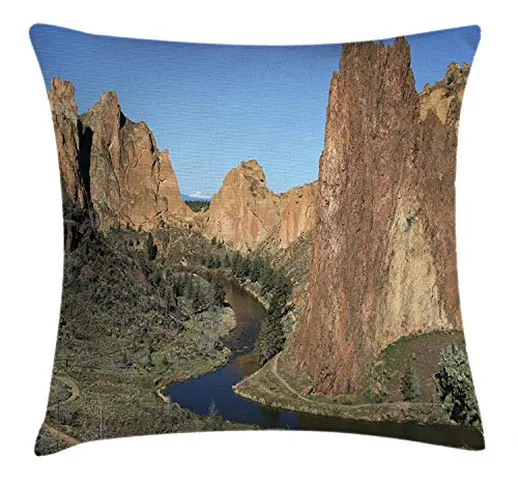 Oregon Throw Pillow Cushion Cover, Crooked River Beneath The Cliffs of Smith Rock State Pa...