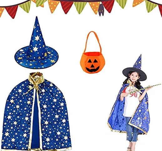 Tuofang Mantello da Strega di Halloween, Halloween Costume Strega Bambina, Mantello da Mag...
