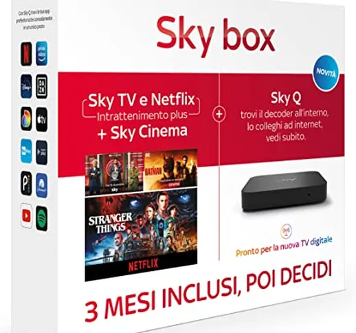 Sky box con 3 mesi di Sky TV e Netflix (Intrattenimento plus) + Sky Cinema | Decoder Sky Q...