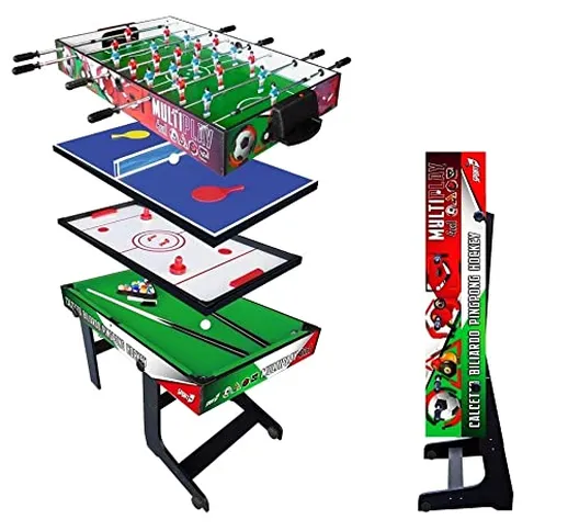 Sport One Tavolo Multigioco Italy Verticale Salvaspazio - 4 Giochi in 1 - Calciobalilla 4...