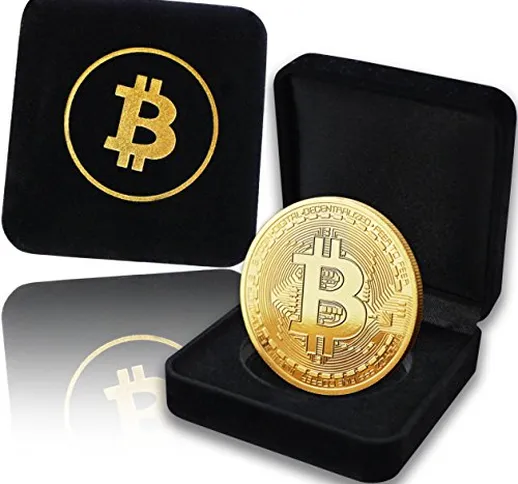 innoGadgets® Moneta Fisica Bitcoin Rivestita in Oro Puro 24 Carati. Un pregiato Cofanetto...