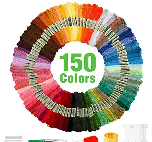 MAKEASY- Kit Punto Croce a 150 Colori, Fili Ricamo Colorati con 10 Bobine di Filo, 10 Aghi...