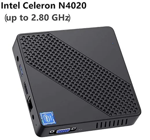 Mini PC Fanless Intel Celeron N4020 (up to 2.8GHz) 4GB DDR/64GB eMMC Mini Desktop Computer...