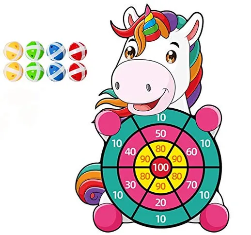 MUROAD Unicorno Giochi per Freccette per Bambini con 8 Palline Giocattolo, Set di Freccett...