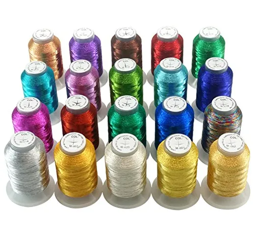 New brothread 20 Colori di Assortiti Metallico filo di ricamo macchina 500M / bobina per r...