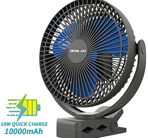 OPOLAR - Ventilatore a Clip da 20 cm a Batteria Ricaricabile da 10000 mAh - Ventilatore Al...