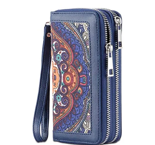 HAWEE Lunga Clutch Portafoglio Donna Doppia Cerniera Portamonete Borsa per Cellulare Poche...