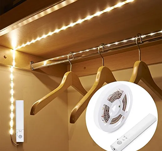 Blusea Striscia Luminosa LED 1m 30 LED Flessibile, Luce Notte LED Guardaroba con Sensore d...