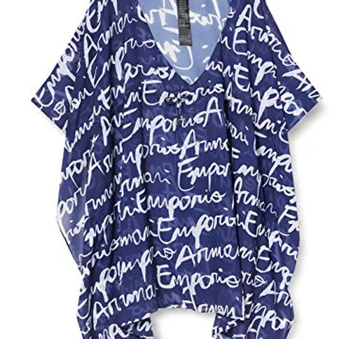 Emporio Armani Swimwear Kaftan Beachwear all Over Chiffon Vestito, Blu (Blu Indaco St.Logo...