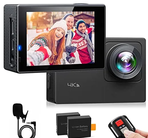 Action Cam 4K WiFi, Fotocamere subacque Impermeabile 40M, con 2.4G Telecomando y Microfono...