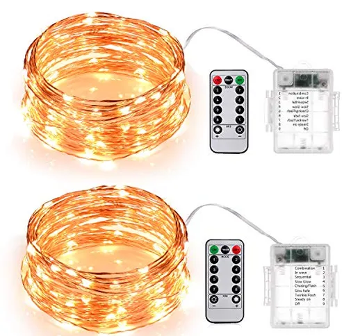 Sunnest Stringa Luci Led, 2 pezzi di catena luminosa 10 metri 100LEDs Stringa Luci LED Imp...