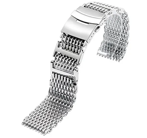 YISUYA - Solido cinturino H-Link per orologio, in maglia anti-squalo in acciaio inox 316L,...
