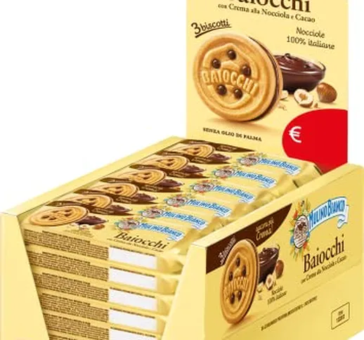 Mulino Bianco Biscotti Baiocchi con Crema alla Nocciola e Cacao, Snack Ideale per Colazion...