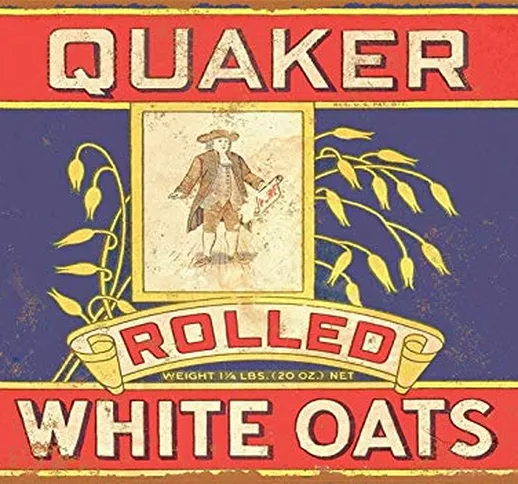 None Brand Quaker Rolled White Oats Targa in Metallo in Metallo Retro in Metallo Verniciat...