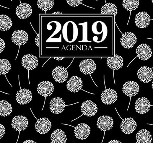 Agenda 2019: 19x23cm: Agenda 2019 settimanale italiano: Fantasia con soffioni nero, bianco...