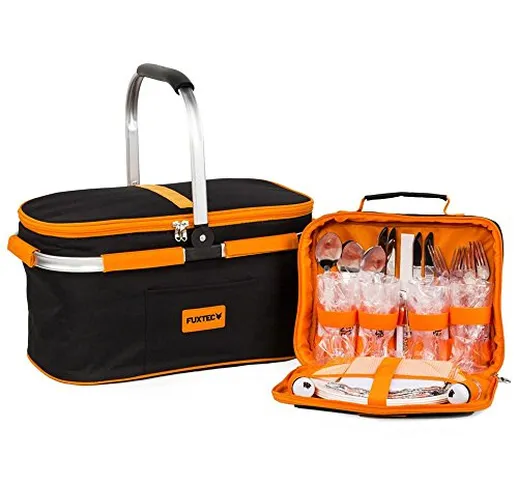 Fuxtec cestino da picnic per 4 persone con scomparto frigo, cesto, borsa frigorifera, per...