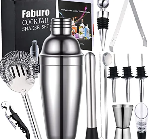 faburo 13 Pz Set Cocktail Professionale, Cocktail Shaker Set, Kit da Barman in Acciaio Ino...