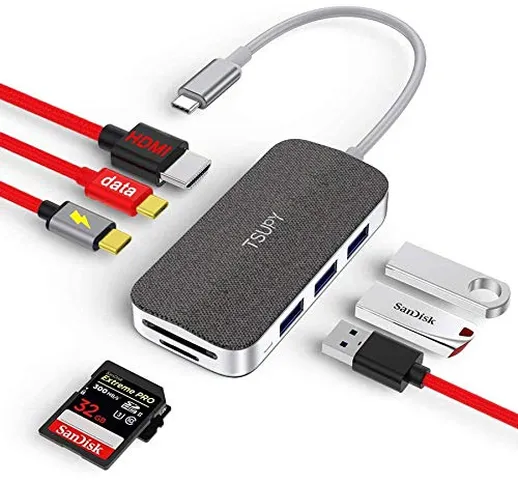 TSUPY Hub USB C 9 in 1 Design del Tessuto Adattatore USB C HDMI 4K 3 USB 3.0 PD 100W USB C...