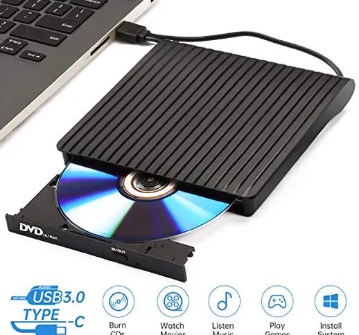 Masterizzatore DVD Externo, Unità CD Esterna USB 3.0 Tipo C Porta doppia - AMIGIK Lettore...