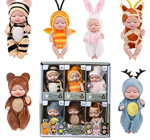HIULLEN Mini bambole Reborn, 6 Pcs bambole e vestiti da 3,5 pollici, bambole in silicone,...