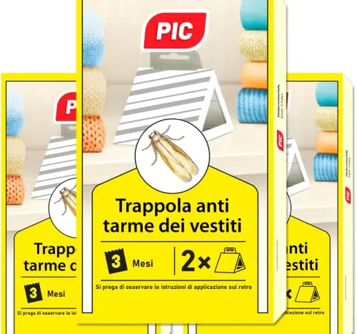 PIC Trappola ai feromoni anti tarme dei vestiti confezione da 3 buste con due trappole = 6...