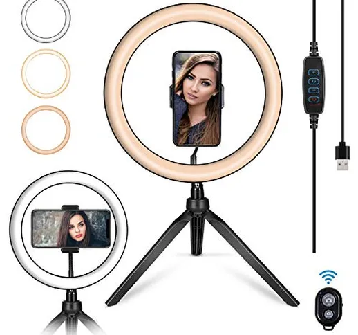 ROOGELD 10" Luce LED ad Anello,Luce per Selfie con Treppiedi,Ring Light con Telecomando Bl...