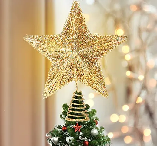 Luxspire Puntale Albero Natale LED, Decorazioni Natalizie Luci di Albero, Puntale Stella p...