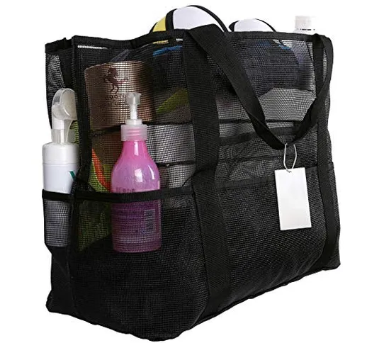 EXTSUD Extra Grande Borsa a Rete da Spiaggia con Cerniera 70x37x18cm Capiente Sacchetto a...