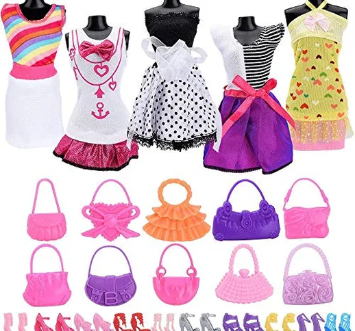 Asiv 25 pz Fashion Abbigliamento e Essenziale per Bambole Barbie Regali (5 Mini Carina Abi...