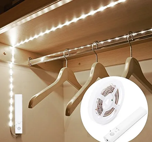 Striscia Luminosa LED 1m 30 LED Flessibile, Blusea Luce Notte LED Guardaroba con Sensore d...