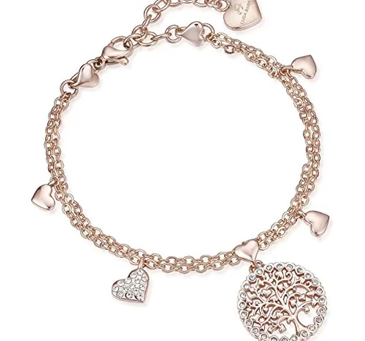 Bracciale Luca Barra Donna Acciaio Rosa Albero Della Vita Cristalli BK1448