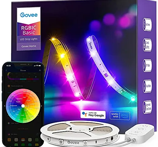 Govee RGBIC Striscia LED Smart 5m, WiFi Strisce LED con Alexa e Google Assistant, DIY Segm...