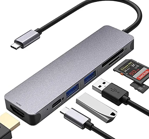 Hub USB C 7-IN-1 tipo C con alimentazione PDF da 100 W, 4 K UHD USB C a HDMI, 2 porte USB...