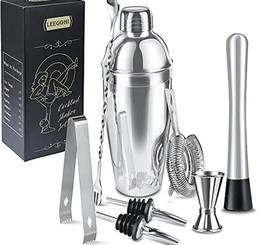 LEEGOHI Kit Cocktail,8 Pezzi Kit Barista in 304 Acciaio Inox Kit Professionale Cocktail Sh...