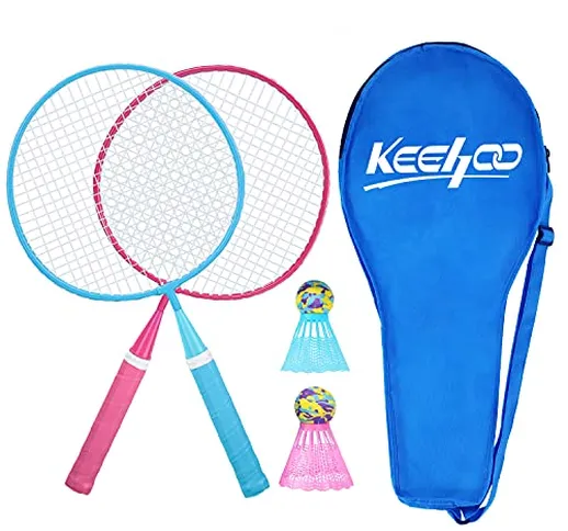 Keehoo Set Racchette da Badminton di qualità per Bambini: 2 Mini Racchette, 2 Volani Iride...