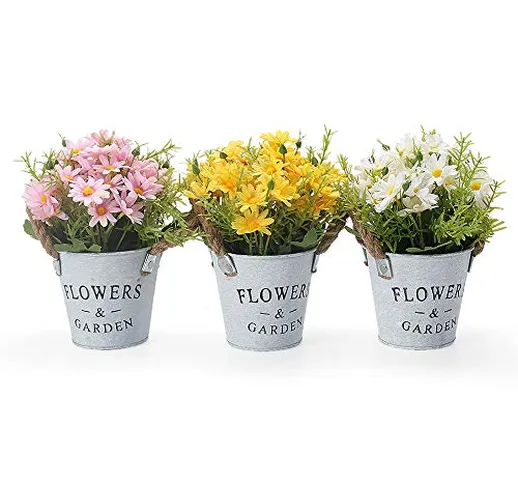 GoMaihe 3 Pezzi di Piante Artificiali in Vaso, 11 x 20cm Mini Finte Piante Fiori Finti con...