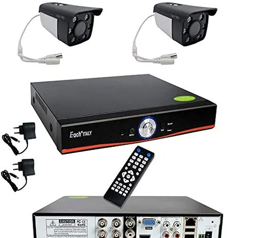 Kit Videosorveglianza Esterno, Sistema di Sorveglianza Cloud DVR AHD 4 Canali + 2x Telecam...