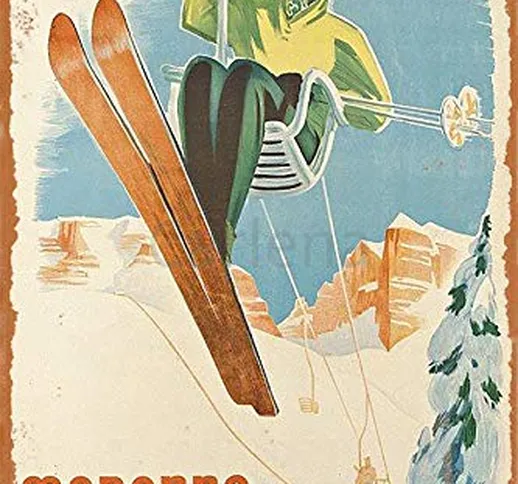 Carlena Madonna Dolomiti di Brenta Ski Metal Art Tin Sign Vintage Foil Poster for Shop Bar...