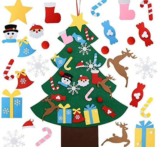 OFUN Feltro Albero Natale, 95cm della Feltolta di DIY con 26 Ornamenti Staccabili Regali (...